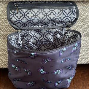 Lug Dolly Butterfly Print Cosmetic Bag - Gray and Purple